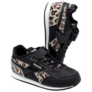 Kids Reebok Royal Glide GW3722 Black Leopard Print Strap Athletic‎ Shoes Sz 8